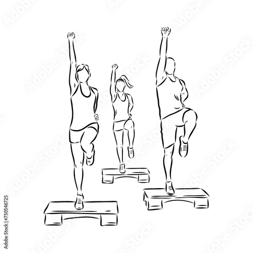 Hand drawn sketch of an exercising woman. Vector illustration.