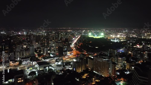 Wallpaper Mural Aerial View of Santo Domingo, Dominican Republic at Night, Busy Avenue Traffic, Shiny Buildings and Lights Torontodigital.ca