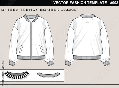EASY EDITABLE FASHION TECHNICAL FLAT SKETCH ILLUSTRATION DESIGN UNISEX BOMBER JACKETS