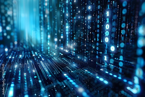 Blue and Black Digital binary Data, Code and numbers on Computer screen, Technology abstract Background, Data visualization
