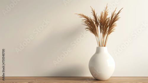 A white vase with brown dry grass