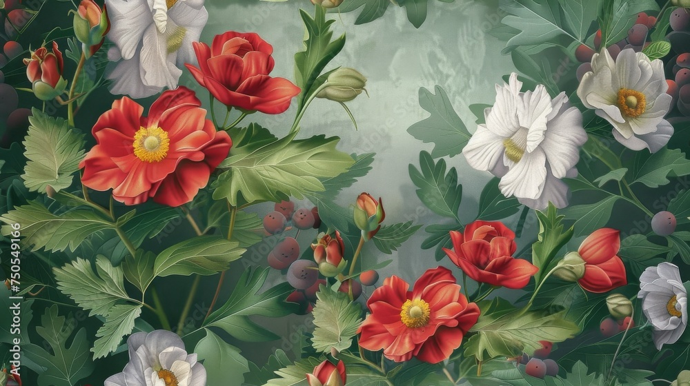 Fashion oil painting Red hibiscus flower on a dark green background, pastel flowers, peonies, roses, echeveria succulent, white hydrangea, ranunculus, anemone, and eucalyptus, design wedding bouquets. Fashion oil painting Red hibiscus flower on a dark green background, pastel flowers, peonies, roses, echeveria succulent, white hydrangea, ranunculus, anemone, and eucalyptus, design wedding bouquets.