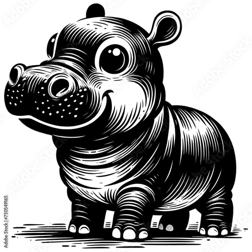 Baby Hippopotamus Linocut