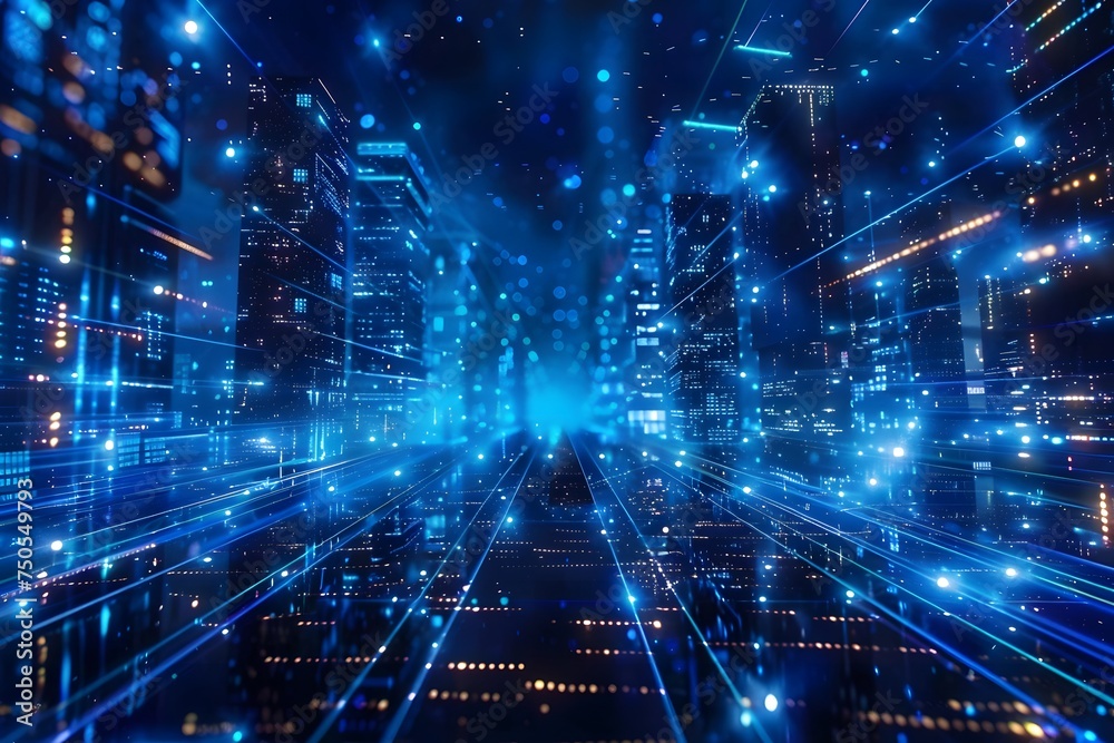 Blue and Black Technologic and High-Speed Modern City Background, Financial Data and Futuristic concept Blue and Black Technologic and High-Speed Modern City Background, Financial Data and Futuristic concept