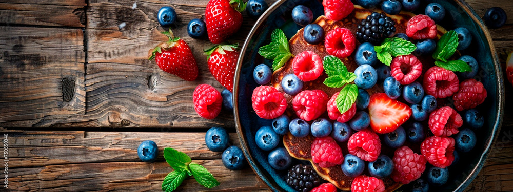 Pancakes with berries on a plate. Selective focus. Pancakes with berries on a plate. Selective focus.