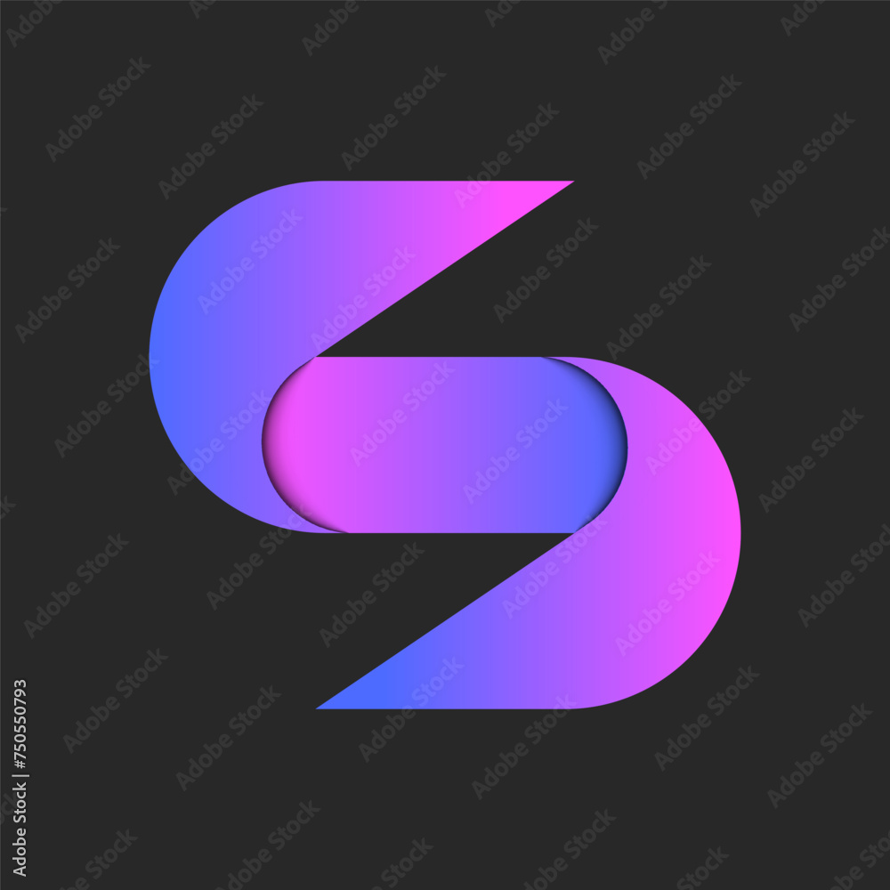 Letter S logo 3d design vibrant pink and blue gradient layers, creative typography symbol with overlapping areas and shadows. Letter S logo 3d design vibrant pink and blue gradient layers, creative typography symbol with overlapping areas and shadows.