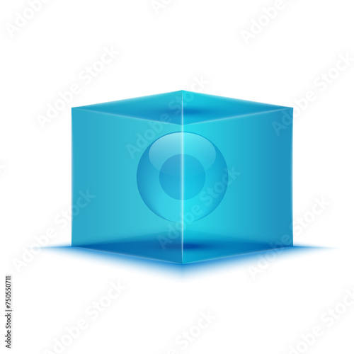 Frozen virus cell in anabiosis in a 3D blue ice cube, isolated on a white background. Medical scientific vector illustration. photo