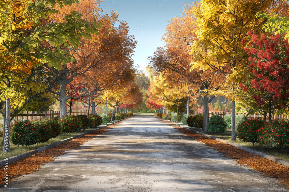 Naklejka premium colourful leaves that fall on the road in autumn