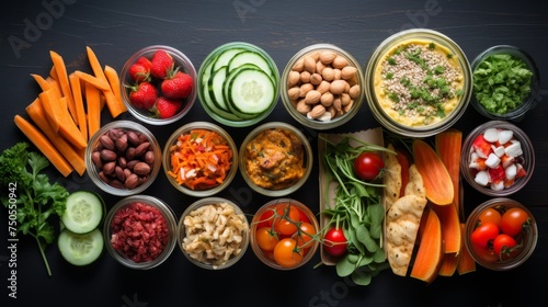 Lunchbox with a variety of healthy foods for school children photo