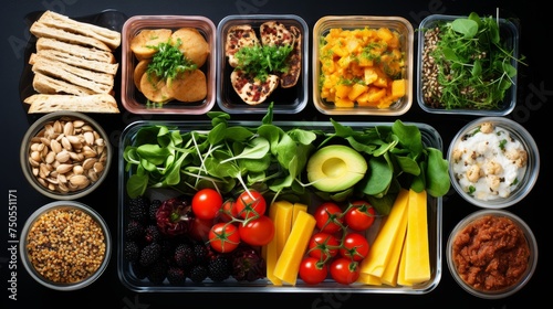 Lunchbox with a variety of healthy foods for school children photo
