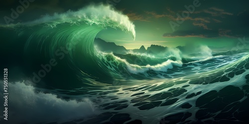 Enchanting emerald green 3D waves flowing gracefully across the scene.