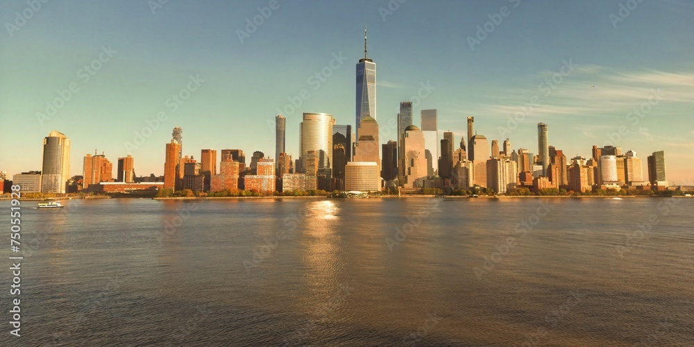 New York skyline landmarks skyscrapers. Travel to America. New York, USA. View of Manhattan in New York. New York City, USA midtown Manhattan financial district skyline.