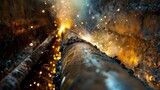 a beautiful studio quality picture of a welder welding structural steel. The picture is taken close up at an angle close enough to appreciate the quality of the welder