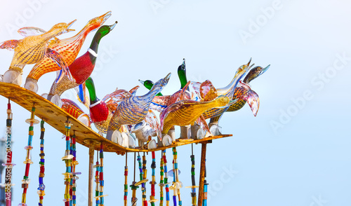 Murano, Venice, Italy, Glass ducks decoration of the traditional italian houses. Hand-made glass murano manufacturers. © Yasonya