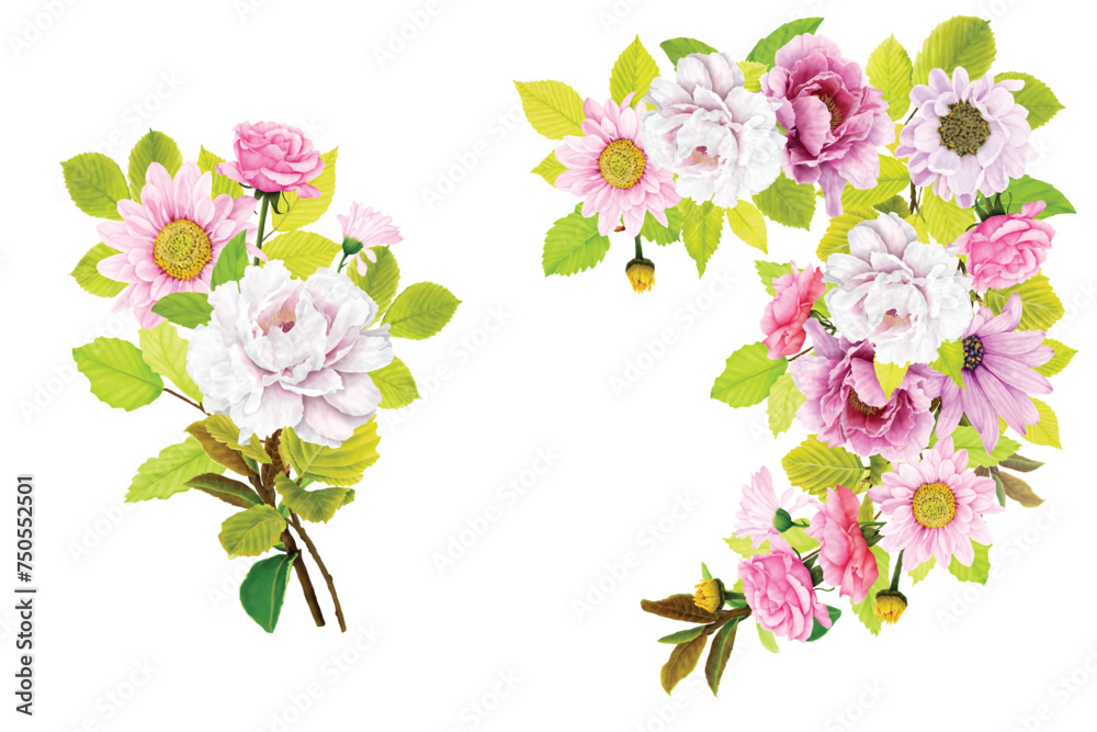 peonies floral summer bouquets illustration