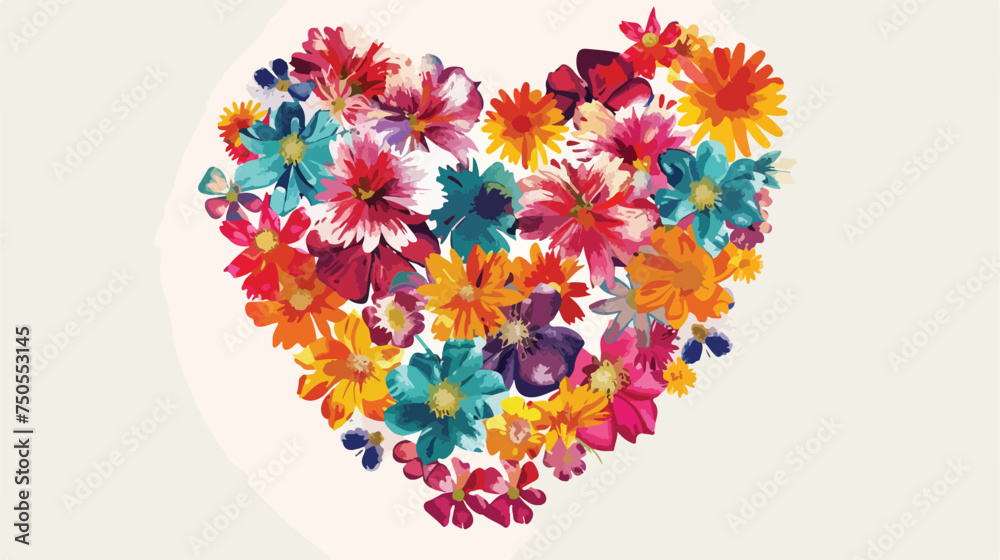 Beautiful heart made of flowers polygonal vector Flat