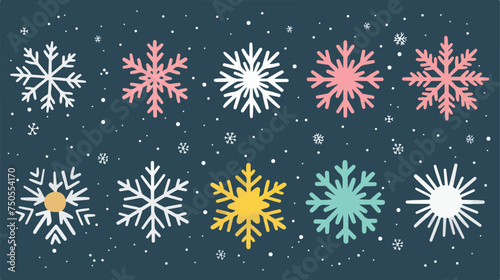 Flat snow doodle icons snow flakes silhouette for chr