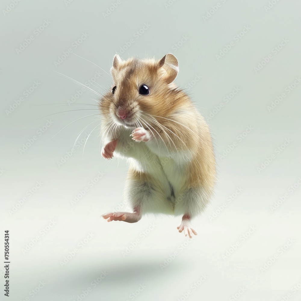 Adorable Hamster Mid-Leap Against a Pristine White Backdrop - A Generative AI Illustration Adorable Hamster Mid-Leap Against a Pristine White Backdrop - A Generative AI Illustration