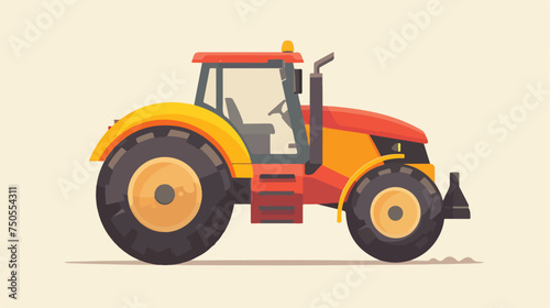 Flat tractor on cream background. vector
