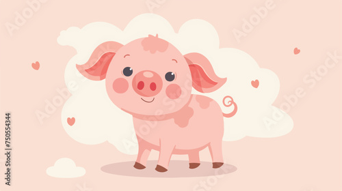 Flat vector cute pig cute animal character 
