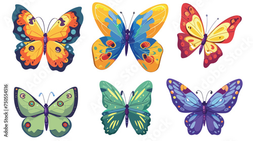 Cartoon colorful hand drawn butterfly flying vector i