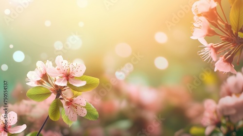 Delicate Spring Blossoms Basking in Soft Sunlight - A Serene Floral Symphony Generative AI