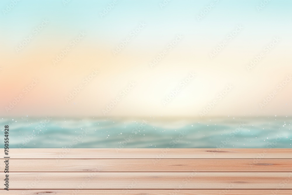 Golden Sunset Horizon Over Ocean Viewed from a Wooden Deck - Generative AI