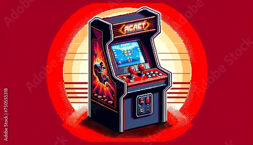 Pixel-Art Arcade Machine - Isolated on Vibrant Red