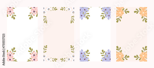 Greenery rectangle frame. Stories template. Green leaves, flower, and foliage border. Invitation template, greeting card, menu. Botanical plant, design.