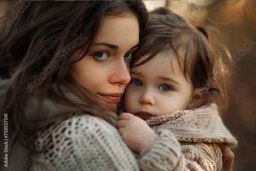 Stunning high resolution photo of a young mother with her little daughter in her arms