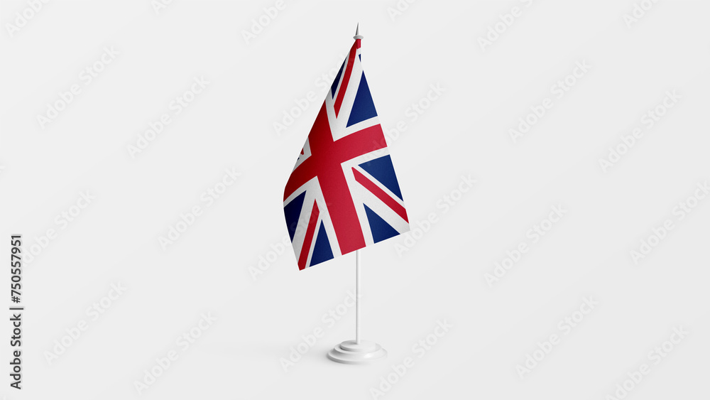 Great Britain national flag. United Kingdom national flag on stick isolated on white background. Realistic flag illustration. British flag 