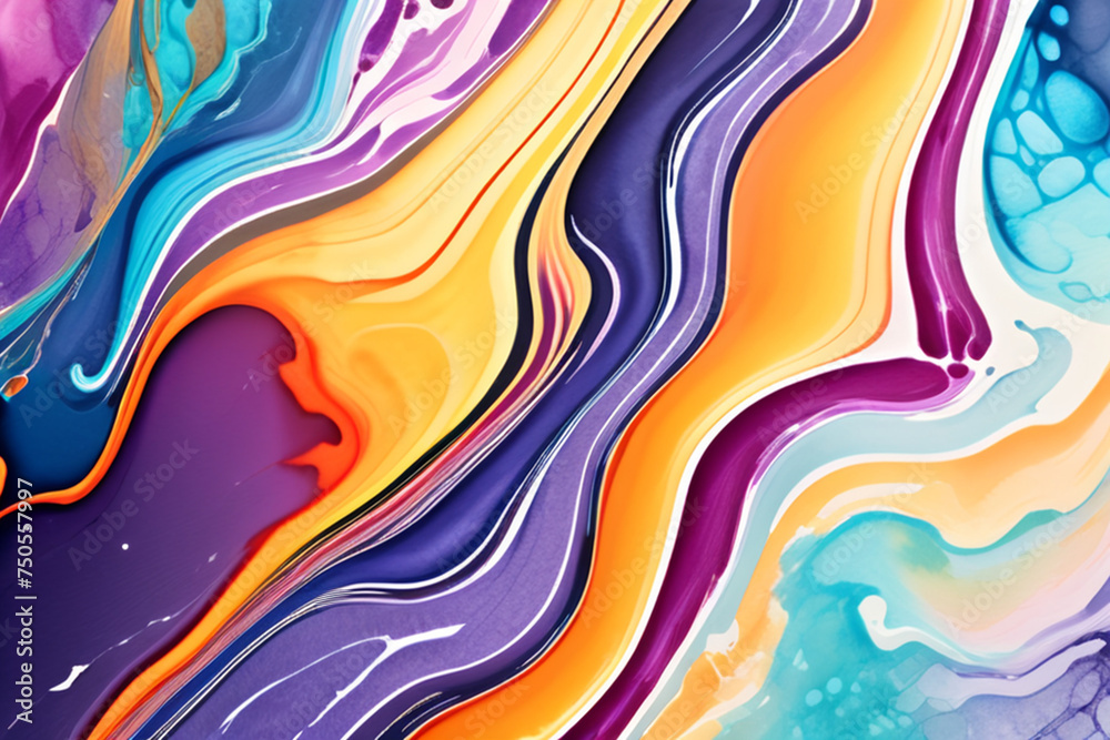Fototapeta premium Closeup of abstract watercolor paint background texture with liquid fluid marbled paper texture banner texture. Generative AI (생성형 AI)