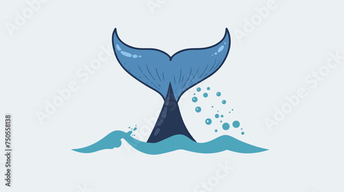 Cute blue whale tail with water wavector ocean sea icon 