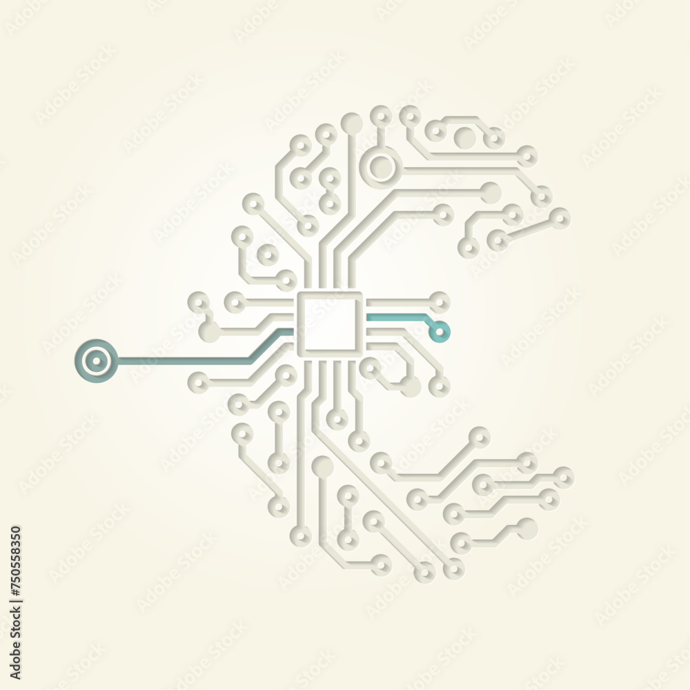 Fototapeta premium € (Euro Sign) created with electronic conductive tracks - Cut Out Infographic Design