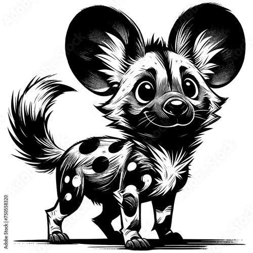 Konstfotografi Baby African Wild Dog Linocut