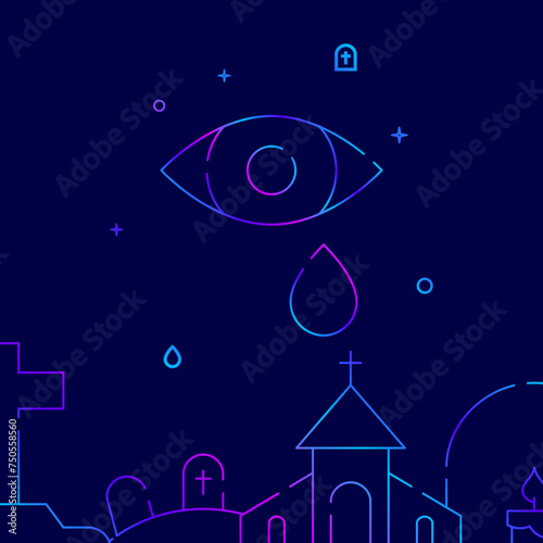 Crying, sorrow gradient line vector icon, simple illustration on a dark blue background, funeral related bottom border.