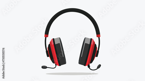 Headphone with microphone flat vector on white backgr