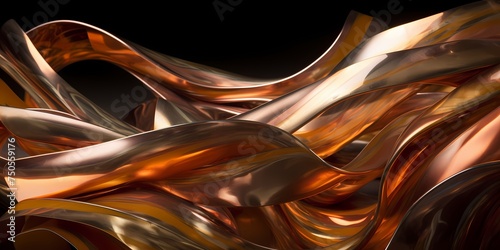 Ribbons of molten bronze and copper flow gracefully, shimmering and gleaming in the light.