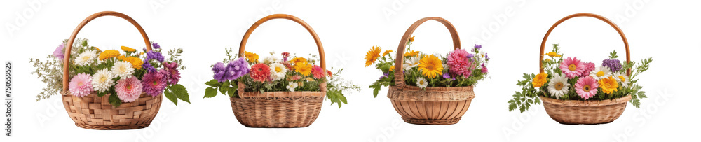 set of flower in baskets