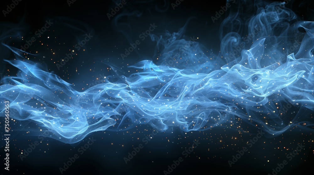 a glowing blue fire spark with white smoke isolated in black background a glowing blue fire spark with white smoke isolated in black background