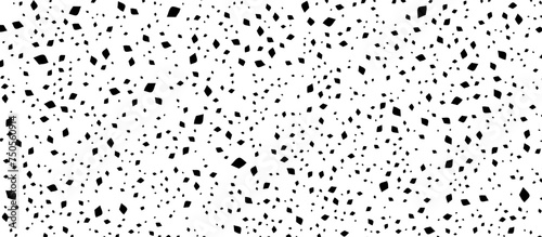 Monochrome background with irregular, chaotic rhombuses, Random halftone. Pointillism style. Abstract geometric texture seamless pattern.