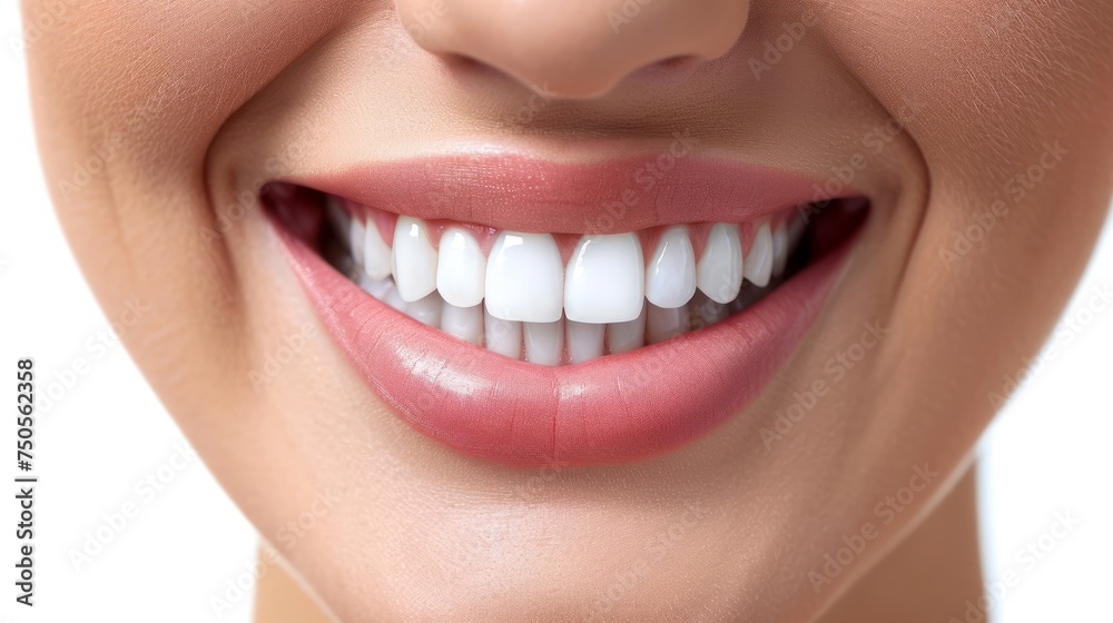 Perfect healthy teeth smile of a woman isolated on a white background. Perfect healthy teeth smile of a woman isolated on a white background.