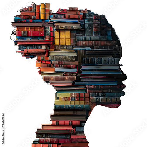 Literary Mosaic: Enigmatic Portrait Amidst Tomes