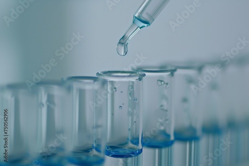 Dripping Liquid from Pipette into Test Tube in Laboratory, Light Airy Environment Test Tubes