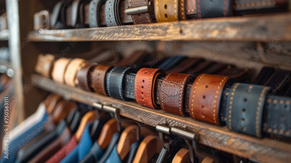 Color leather belts in store