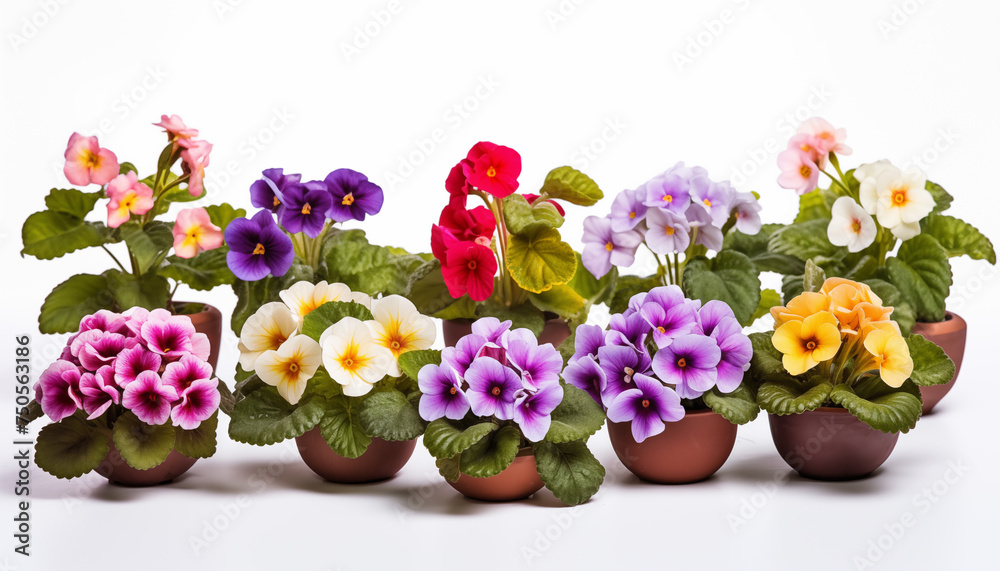 African Violets, isolated, white background.