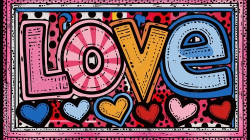 A Vibrant background with the word   Love   on Abstract Graffiti pop style Typography commercial Background