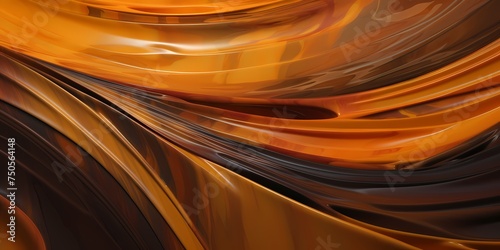 Cascading ribbons of honeyed amber and deep walnut create a stunning contrast, capturing the essence of molten copper and molasses hues in a dynamic, abstract composition.