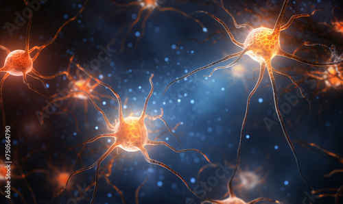 Synapse of neuron cell biology concept. Artificial neurons, data connections, quantum computing.
