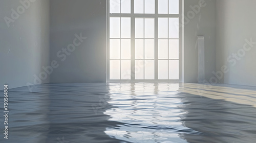 Floor and water in a empty room 3d rendering. Computer